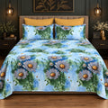 Whimsy Weave Blue Daisy Print Bedsheet Set on a bed