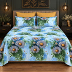 Whimsy Weave Blue Daisy Print Bedsheet Set on a bed