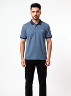 Blue Jacquard Knit Textured Polo