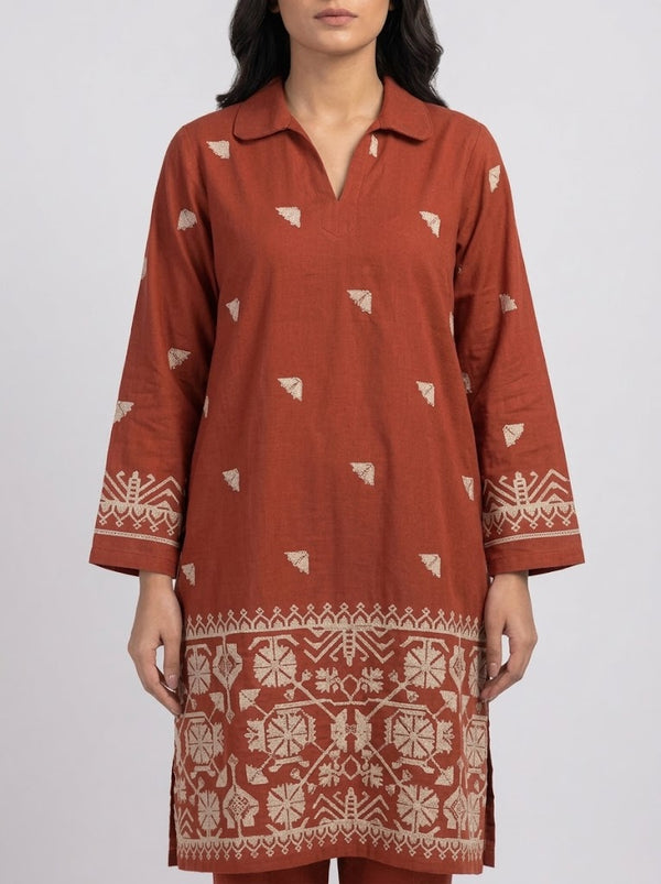 2Pc Stitched Embroidered Suit - oringe