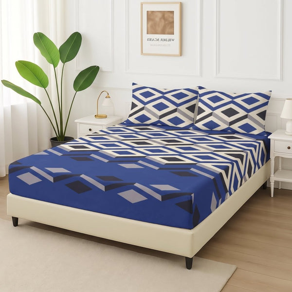 Cobalt Diamond Wave - Fitted Bedsheet Set