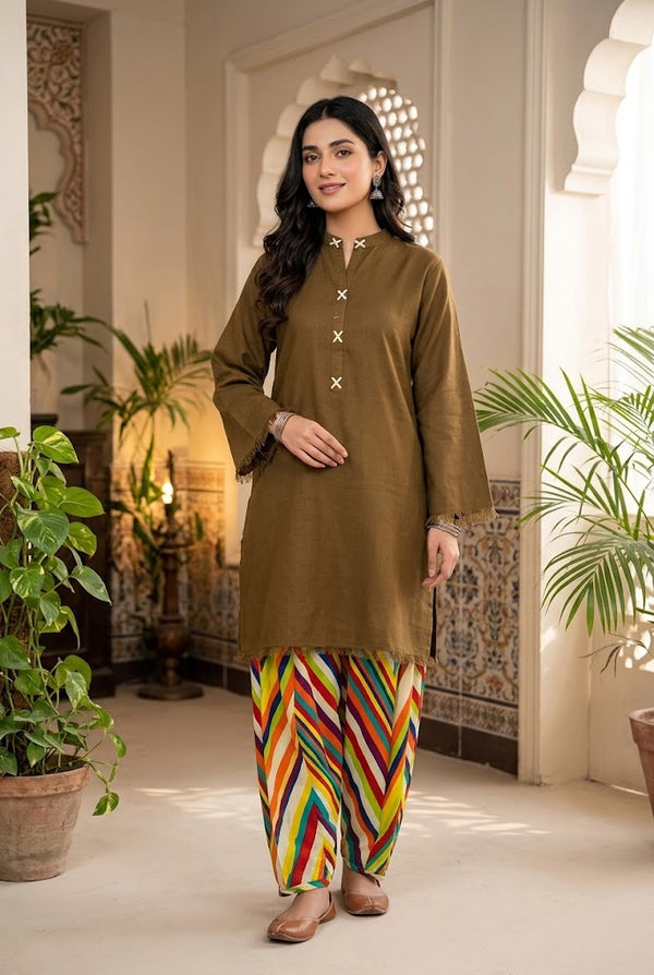 2Pc Stitched print shalwar Suit