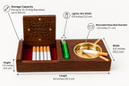 Pack of 2 Handcrafted Wooden Ashtray with Cigarette Storage Box & Brass Ash Bowl