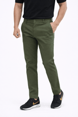 Dark Olive Green Cotton Pant - Smart Fit