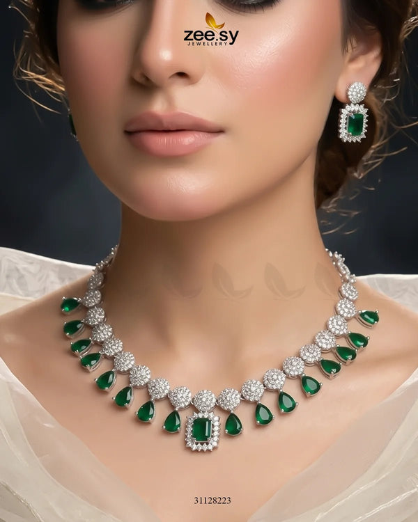 Silver Teardrop Zirconia Necklace Set