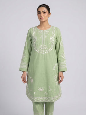 2Pc Stitched Embroidered Suit - c - green