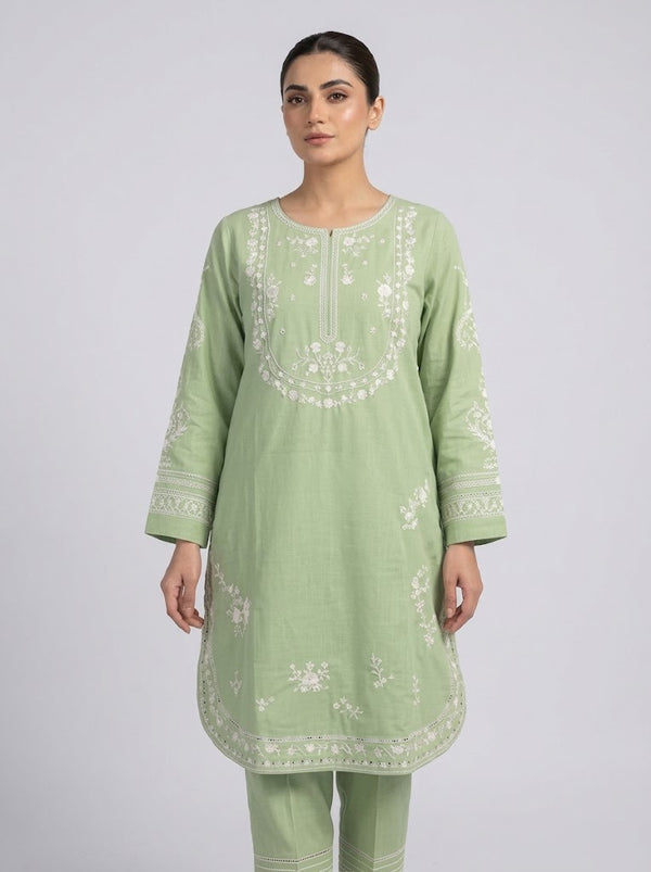 2Pc Stitched Embroidered Suit - c - green