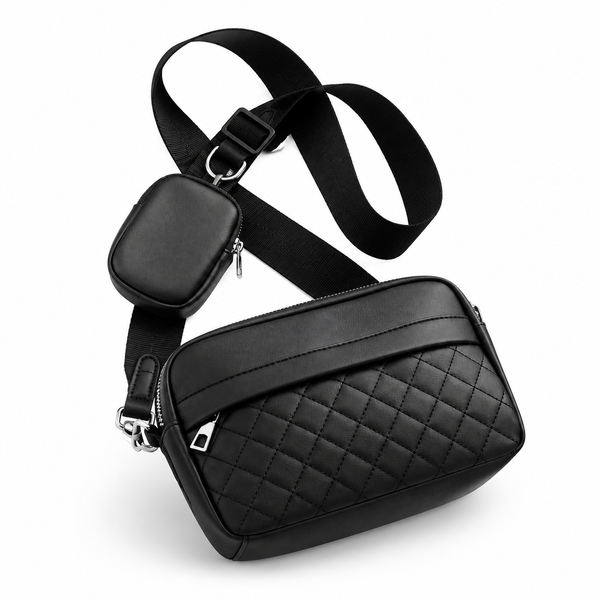 Quilted Black Crossbody Bag with Coin Pocket | Nayab Khatoon