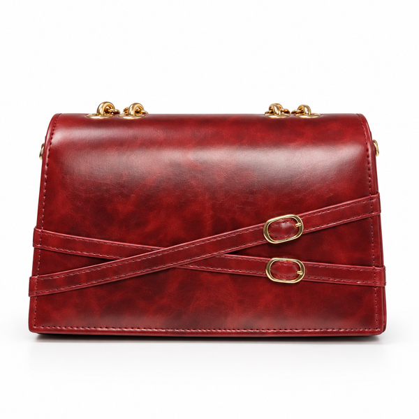 Elegant Charcol maroonLeather Clutch Bag with Gold Chain Strap