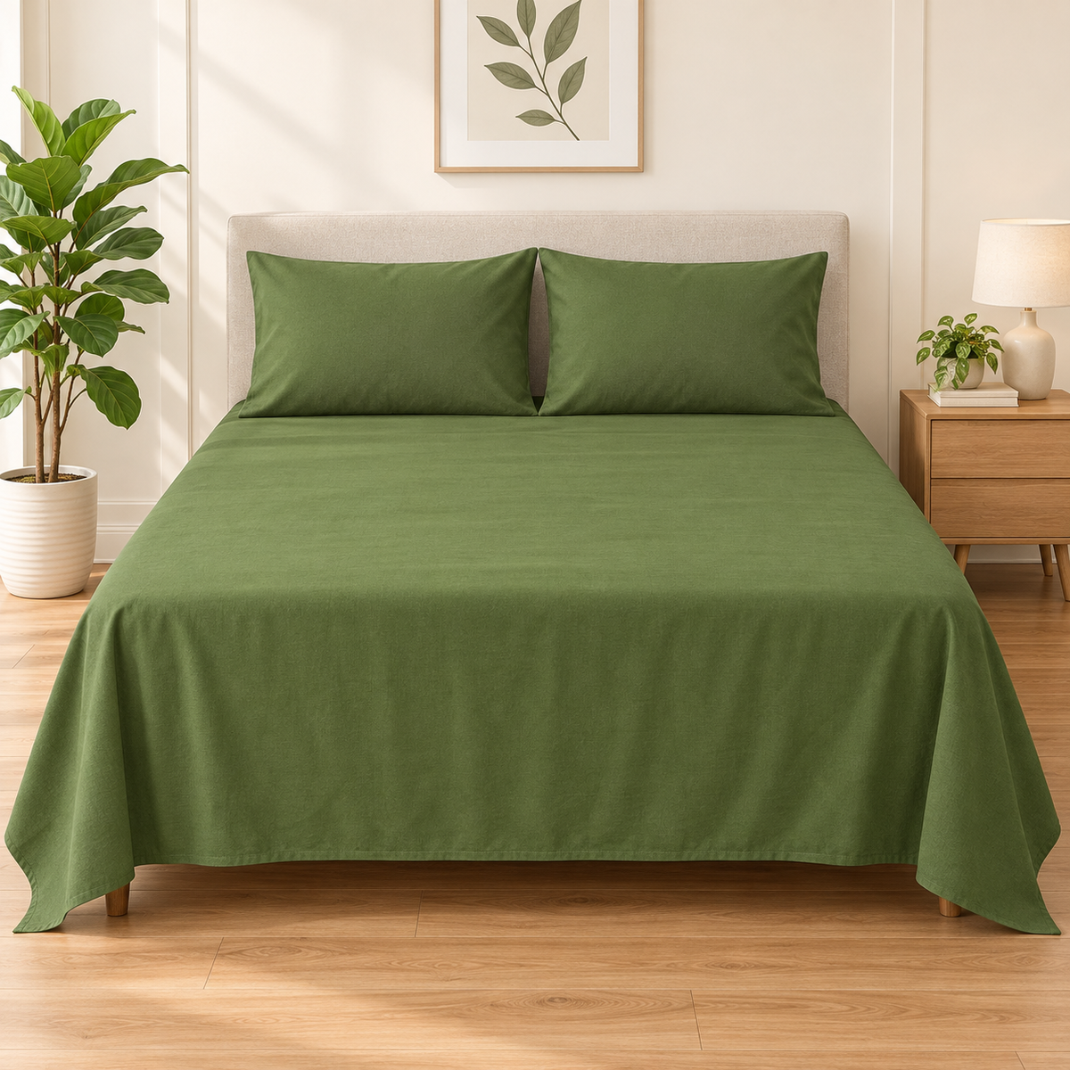 Premium Plain Bedsheet Set - Olive Green