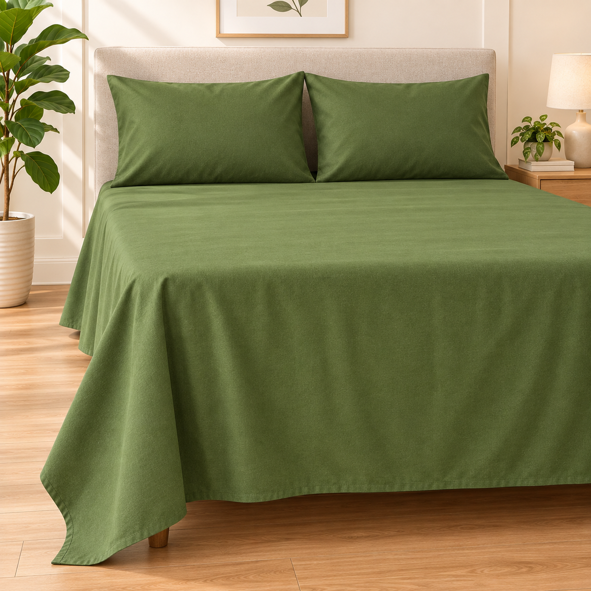 Premium Plain Bedsheet Set - Olive Green