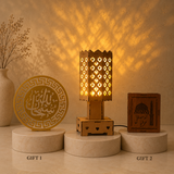 Elegant Heart Pattern Wooden Bedside Lamp with 2 Free Gifts