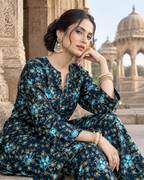 2 Pieces - Winter Slub Unstitched Deep Navy Blue linen Allover Suit