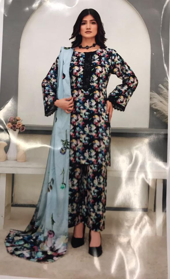 3pc print unstitched lelan print dopata