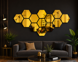Acrylic Hexagon Mirror Wall Decor – Modern Golden Geometric Wall Art