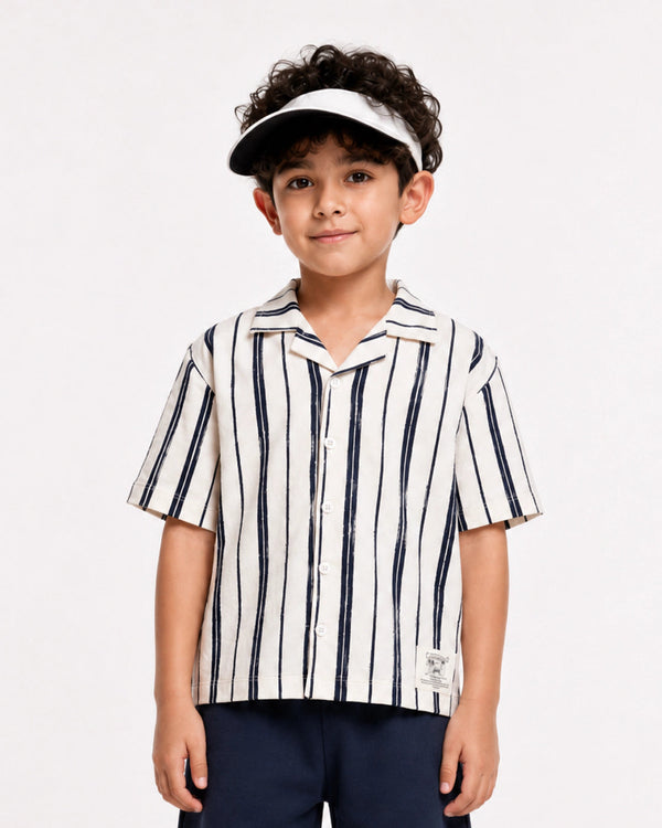 BOYS BOXY FIT RESORT COLLAR SHIRT - Striped