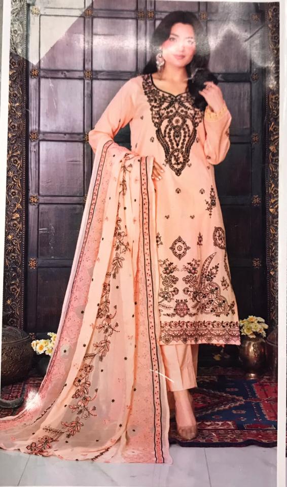 3Pc unStitched black Embroidered skin Suit -