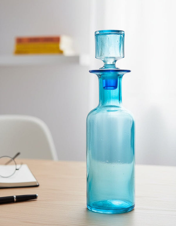 Elegant Blue Glass Decorative Bottle with Stopper