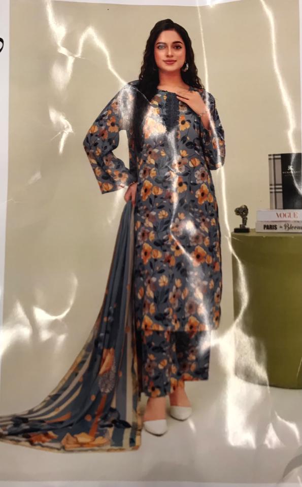 3pc print unstitched lelan print dupata