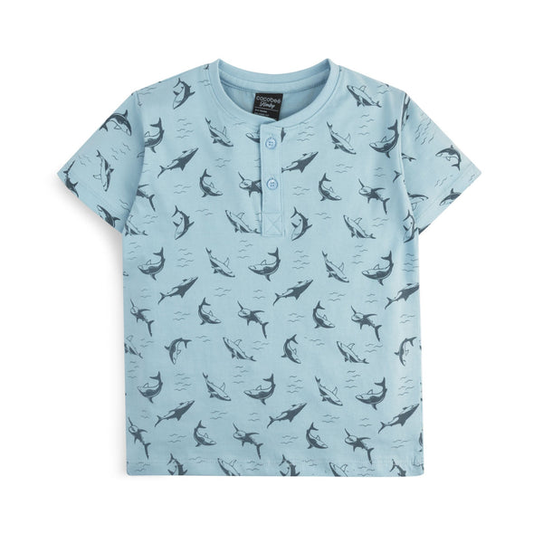 Sky Blue Shark Print Henley