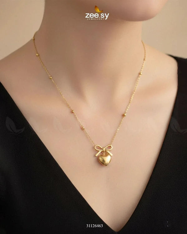 Puffed Heart Ribbon Bow Chain