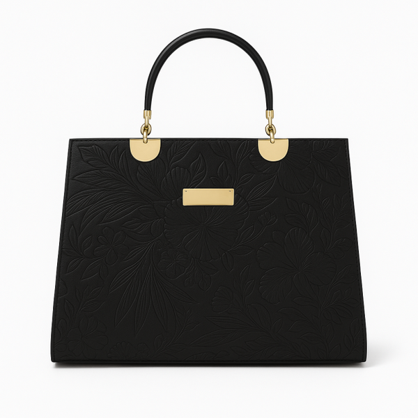 Noir Flora Black - Gold Handle Tote Handbag for Women - Elegant Bag