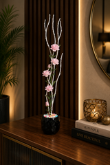 Luxury Artificial Pink Blossom with White Decorative Branch Arrangement in Black Ceramic  ch 0041