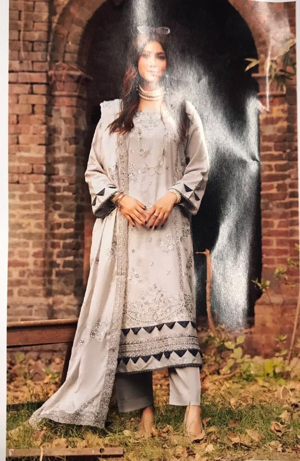 3Pc unStitched black Embroidered white Suit