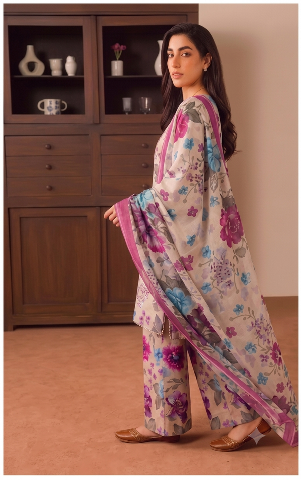 PC - A068 3PC Embroidered Lawn Suit with Chiffon Dupatta