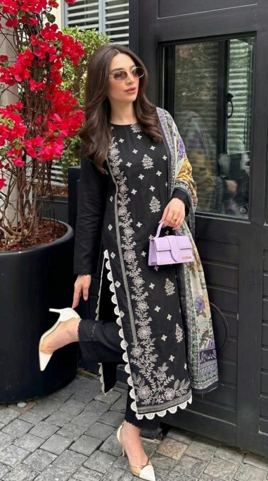 3 Piece Unstitched  Embroidered Karandi Suit - Hr11