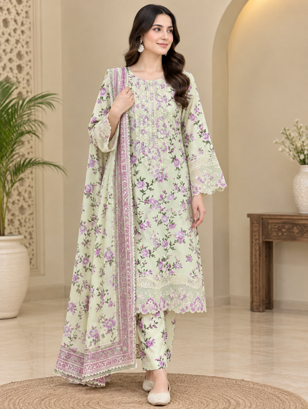 3 PC EMB LAWN RTW  SUIT D-20