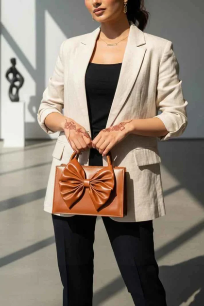 Fleur Bow Camel Handbag for Women