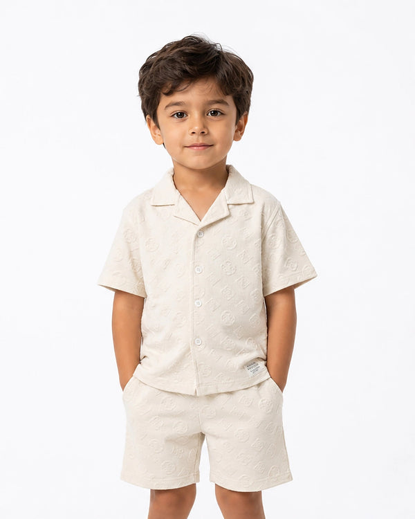 BOYS BOXY FIT EMBOSSED RESORT CO-ORD SET