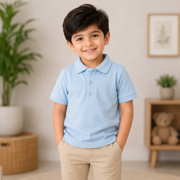 Boys Plain Polo Shirt - Sky Blue