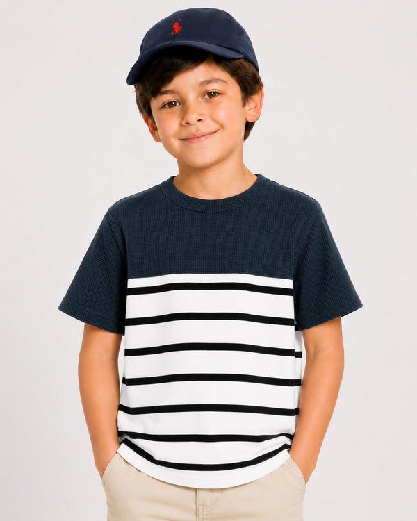 BOYS TEXTURED PANEL STRIPED TEE