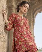 2 Pieces - Winter Slub Unstitched Deep Magenta Pink linen Allover Suit