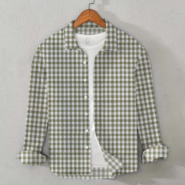 Cotton Check Shirt (Olive & White)