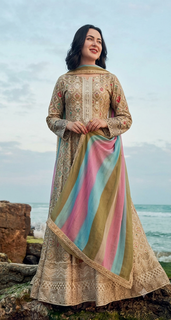 PC - A070 3PC Embroidered Lawn Suit with Chiffon Dupatta