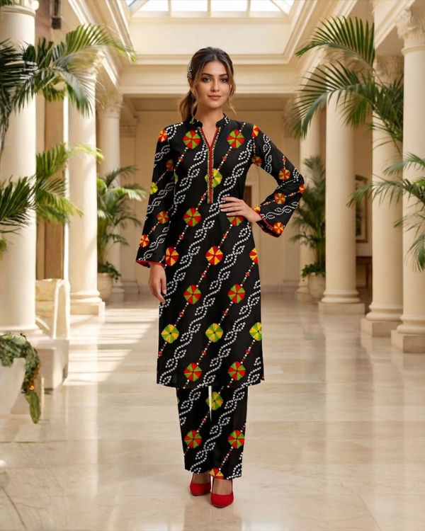 2 Pieces - Gen-Z Unstitched Dark Black Print Lawn Suit