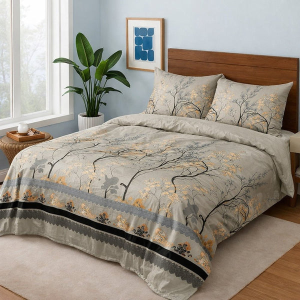 Grey Leaves - Bedsheet Set