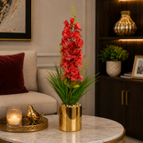 Luxury Artificial Red Gladiolus Flower Arrangement with Decorative Marble Planter | ch 0072