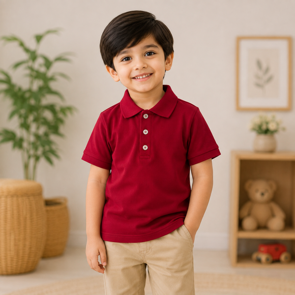 Boys Plain Polo Shirt - Maroon
