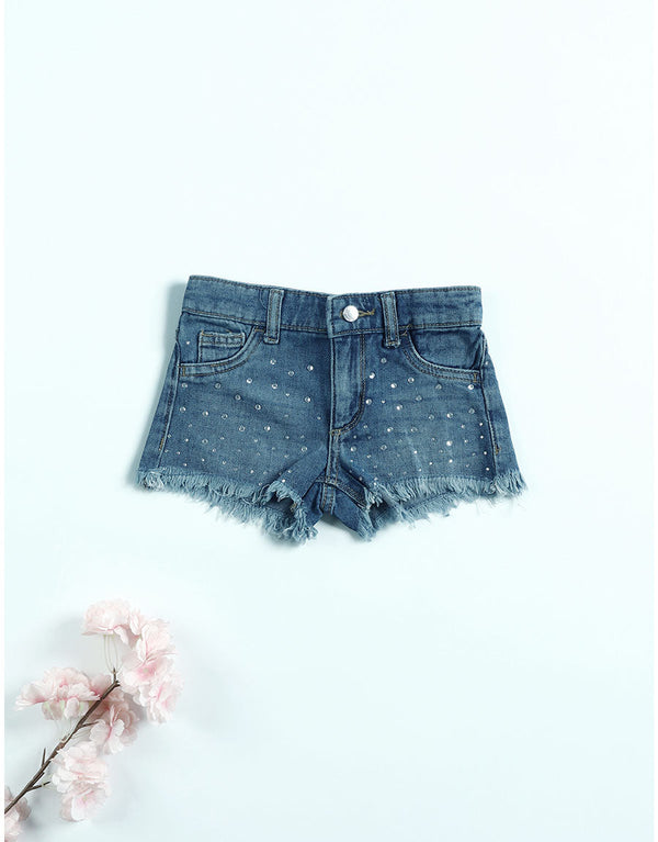 Girl's Denim Skirt With Rhinestone-Blue