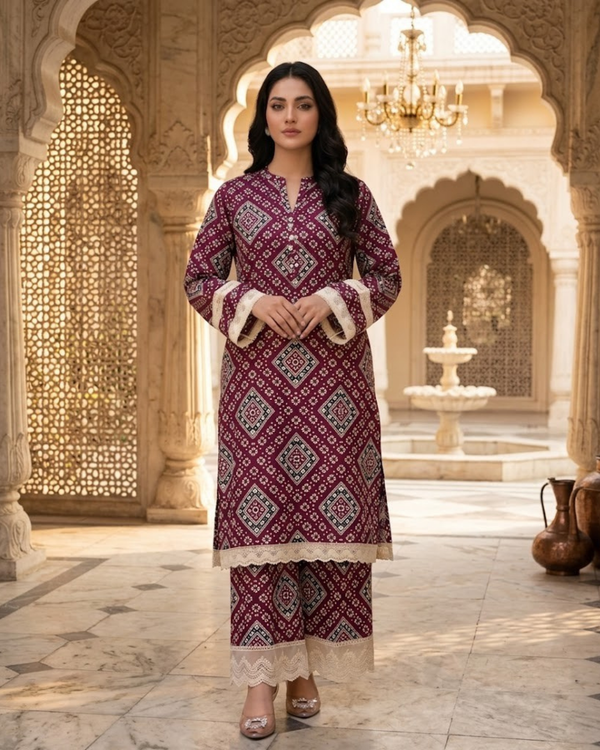 2 Pieces - Gen-Z Unstitched Burgundy Lawn Suit