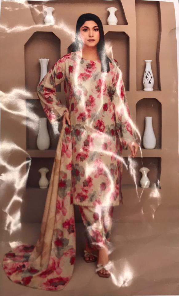 3pc print unstitched lelan print dupata