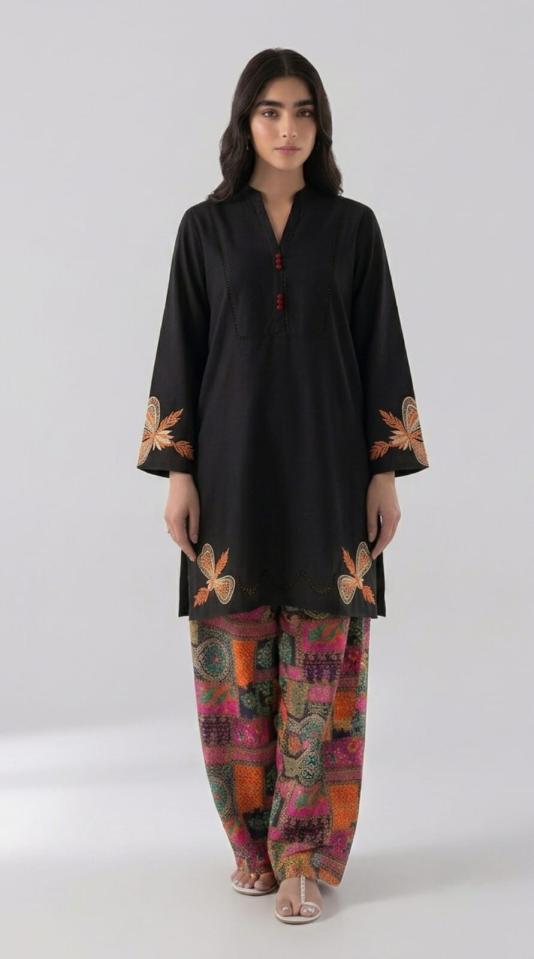 2 Piece Unstitched  Embroidered Dhanak Suit - Hr03