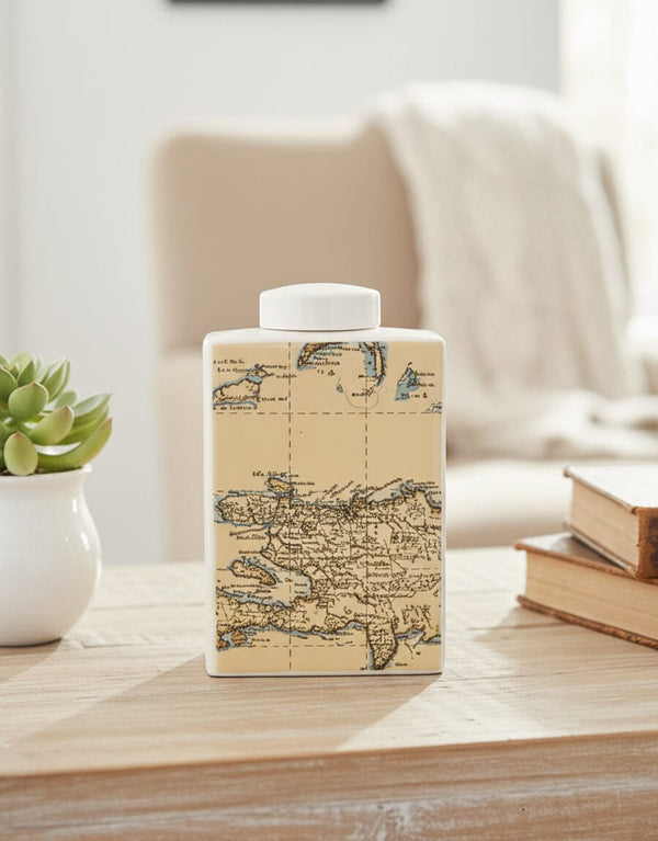 Vintage Map Ceramic Jar