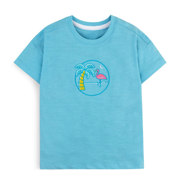 Aqua Blue Embroidered T-Shirt