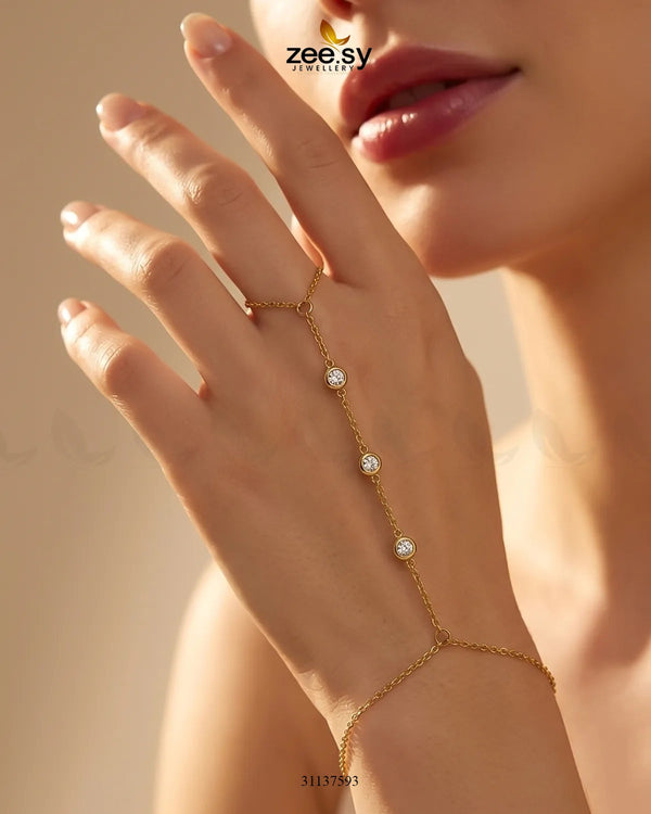Triple Zirconia Hand Finger Bracelet