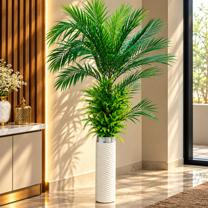 Artificial Areca Palm & Fern Plant with White Decorative Vase CH 00322